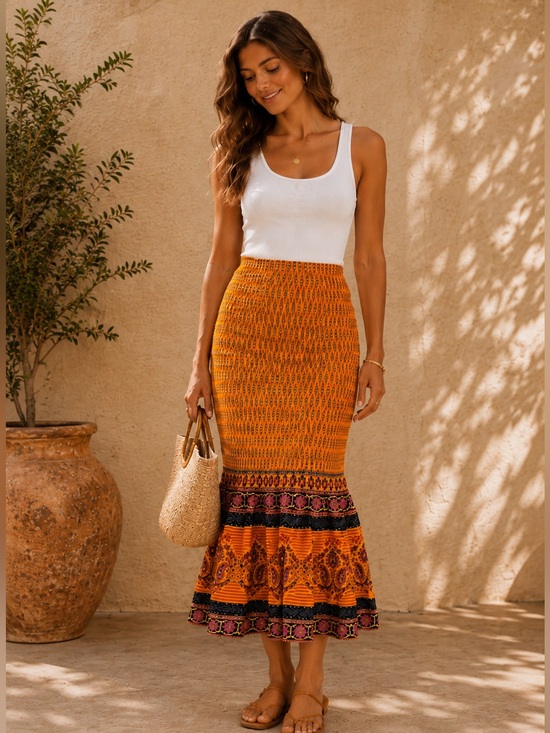 J. Crew Dresses & Skirts - J.Crew Smocked Midi Skirt Yellow Floral Boho Flounce Hem Size 4 NWT